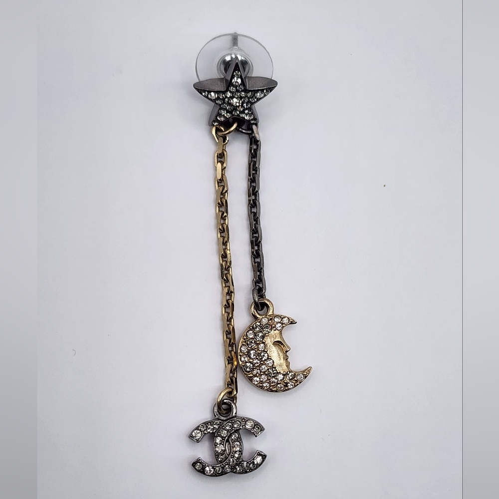 Chanel Gold and Silver Star and Moon Charm Earring